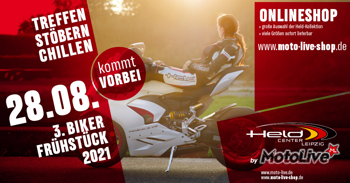 Wir veranstalten unser 3. Bikerfrühstück 2021 und Ihr seid alle ganz herzlich eingeladen ab 9.30 Uhr am Samstag, den 28.08.2021 uns zu besuchen. Bei einem leckeren Frühstück, mit Kaffee, Brötchen und Wiener und später bei Kaffee und Kuchen könnt Ihr Euch mit anderen Bikern und Bikerinnen austauschen. Wir freuen uns auf Euren Besuch. VG Euer MotoLive Leipzig Team